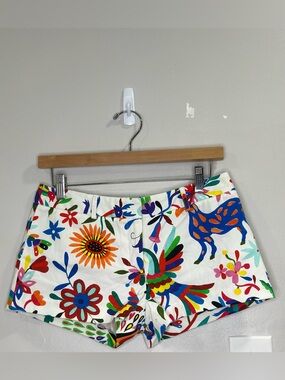 Milly White Multicolor Floral & Mexican Otomi Print Jean Shorts Sz 2